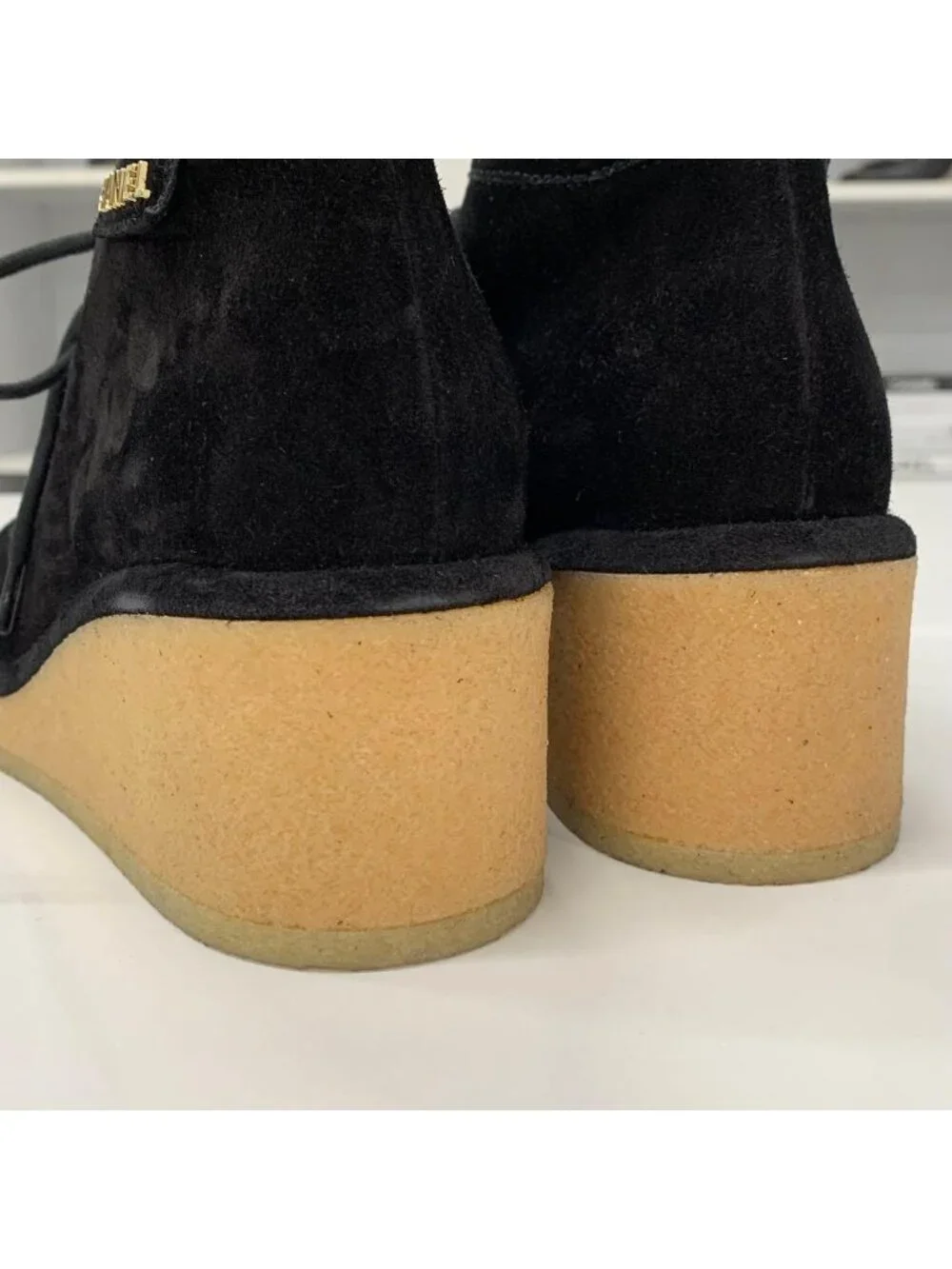Chanel Suede Logo Wedge Sole Lace-up Shoes Black
